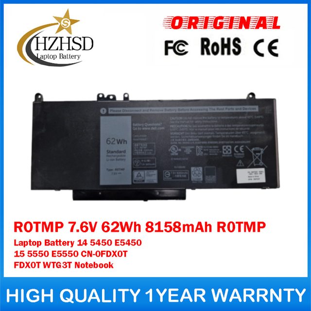 ROTMP 7.6V 62Wh 8158mAh R0TMP Genuine Original Laptop Battery For DELL Latitude 14 5450 E5450 15 5550 E5550 CN-0FDX0T FDX0T WTG3T Notebook