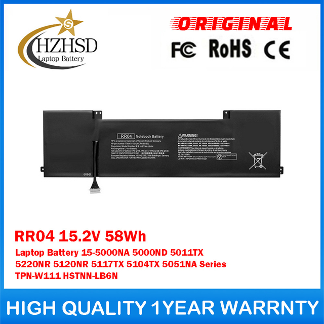 RR04 15.2V 58Wh Genuine Original Laptop Battery For HP Omen 15-5000NA 5000ND 5011TX 5220NR 5120NR 5117TX 5104TX 5051NA Series TPN-W111 HSTNN-LB6N