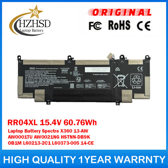 RR04XL 15.4V 60.76Wh Genuine Original Laptop Battery For HP Spectre X360 13-AW AW0001TU AW0021NG HSTNN-DB9K OB1M L60213-2C1 L60373-005 14-CE