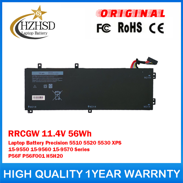 RRCGW 11.4V 56Wh Genuine Original Laptop Battery For DELL Precision 5510 5520 5530 XPS 15-9550 15-9560 15-9570 Series P56F P56F001 H5H20