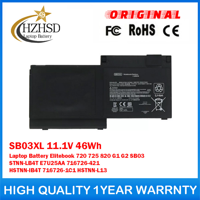 SB03XL 11.1V 46Wh Genuine Original Laptop Battery For HP Elitebook 720 725 820 G1 G2 SB03 HSTNN-LB4T E7U25AA 716726-421 HSTNN-IB4T 716726-1C1 HSTNN-L13