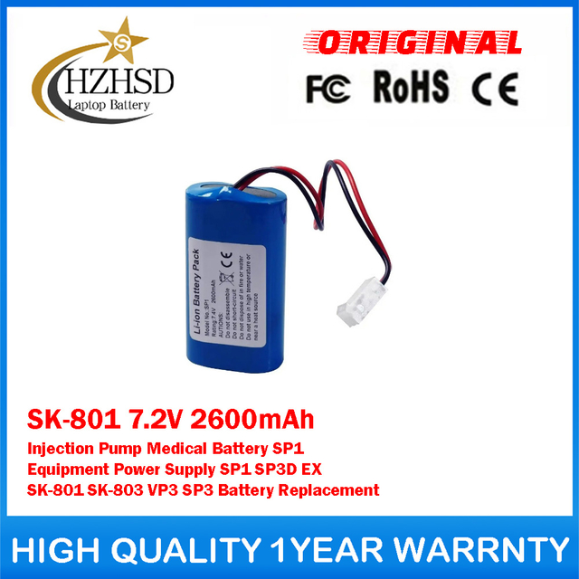 SK-801 7.2V 2600mAh Injection Pump Medical Battery SP1 For Medical Equipment Power Supply SP1 SP3D EX SK-801 SK-803 VP3 SP3 Battery Replacement