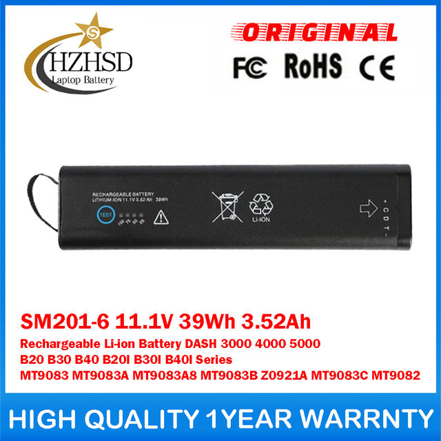 SM201-6 11.1V 39Wh 3.52Ah Rechargeable Li-ion Battery For GE DASH 3000 4000 5000 3000 4000 5000 B20 B30 B40 B20I B30I B40I Series MT9083 MT9083A MT9083A8 MT9083B Z0921A MT9083C MT9082