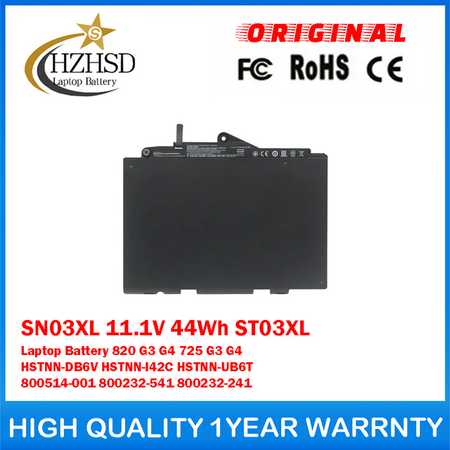 SN03XL 11.1V 44Wh ST03XL Genuine Original Laptop Battery For HP EliteBook 820 G3 G4 725 G3 G4 HSTNN-DB6V HSTNN-l42C HSTNN-UB6T 800514-001 800232-541 800232-241