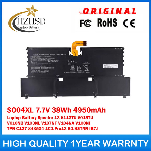 SO04XL 7.7V 38Wh 4950mAh Genuine Original Laptop Battery For HP Spectre 13-V113TU V015TU V010NB V103NL V107NF V104NA V100NI TPN-C127 843534-1C1 Pro13 G1 HSTNN-IB7J