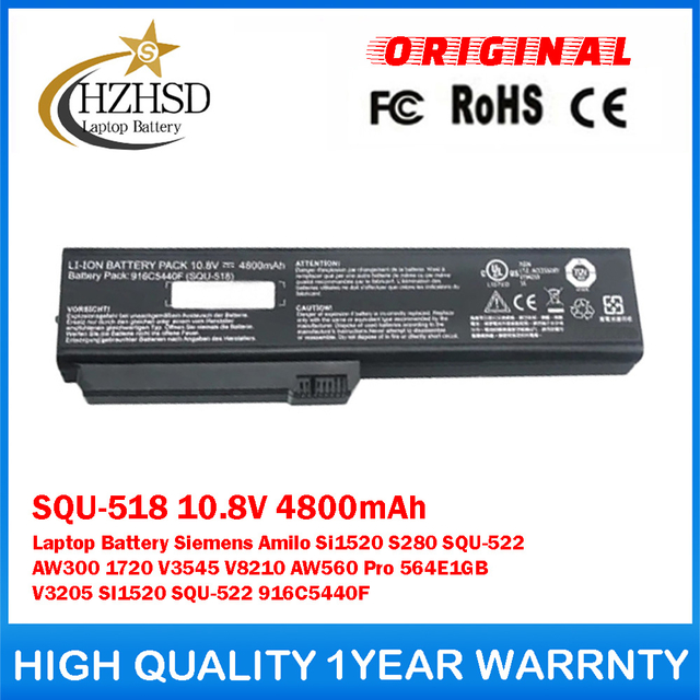 SQU-518 10.8V 4800mAh Genuine Original Laptop Battery For Fujitsu Siemens Amilo Si1520 S280 SQU-522 AW300 1720 V3545 V8210 AW560 Pro 564E1GB V3205 SI1520 SQU-522 916C5440F