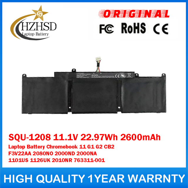 SQU-1208 11.1V 22.97Wh 2600mAh Genuine Original Laptop Battery For HP Chromebook 11 G1 G2 CB2 F3V22AA 2080NO 2000ND 2000NA 1101US 1126UK 2010NR 763311-001