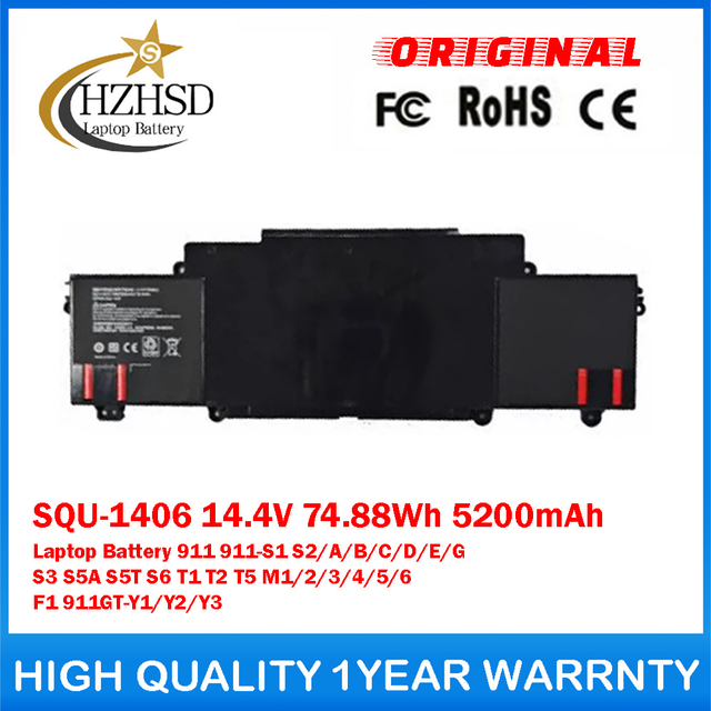 SQU-1406 14.4V 74.88Wh 5200mAh Genuine Original Laptop Battery For ThundeRobot 911 911-S1 S2/A/B/C/D/E/G S3 S5A S5T S6 T1 T2 T5 M1/2/3/4/5/6 F1 911GT-Y1/Y2/Y3