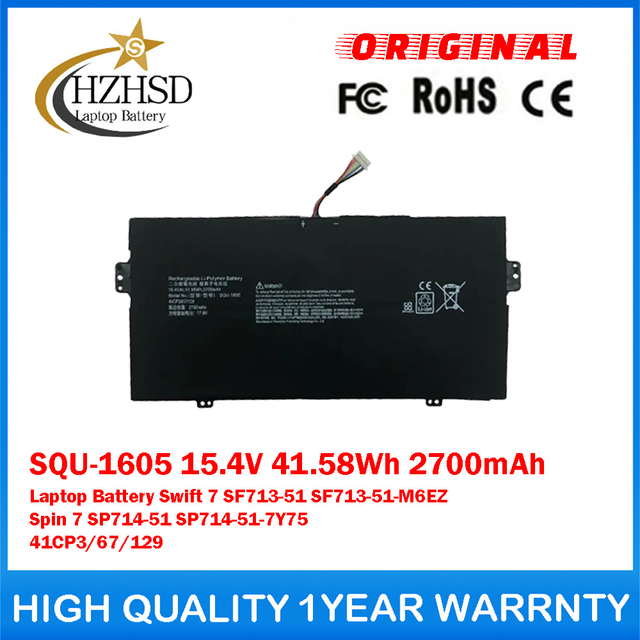 SQU-1605 15.4V 41.58Wh 2700mAh Genuine Original Laptop Battery For Acer Swift 7 SF713-51 SF713-51-M6EZ Spin 7 SP714-51 SP714-51-7Y75 41CP3/67/129