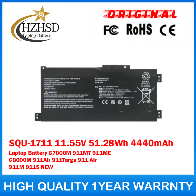 SQU-1711 11.55V 51.28Wh 4440mAh Genuine Original Laptop Battery For Thunderobot G7000M 911MT 911ME G8000M 911Air 911Targa 911 Air 911M 911S NEW
