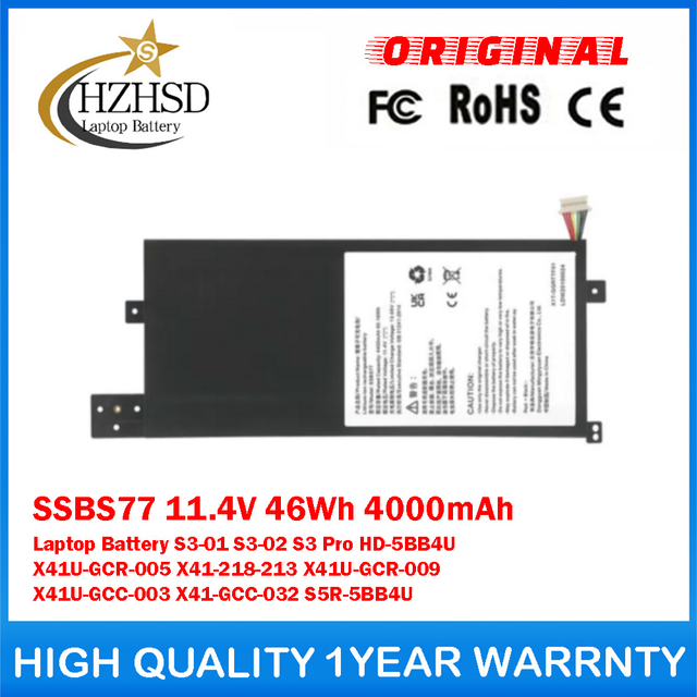 SSBS77 11.4V 46Wh 4000mAh Genuine Original Laptop Battery For MECHREVO S3-01 S3-02 S3 Pro HD-5BB4U X41U-GCR-005 X41-218-213 X41U-GCR-009 X41U-GCC-003 X41-GCC-032 S5R-5BB4U