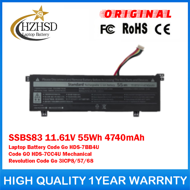 SSBS83 11.61V 55Wh 4740mAh Genuine Original Laptop Battery For MECHREVO Code Go HDS-7BB4U Code GO HDS-7CC4U Mechanical Revolution Code Go 3ICP8/57/68