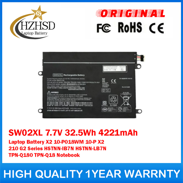 SW02XL 7.7V 32.5Wh 4221mAh Genuine Original Laptop Battery For HP X2 10-P018WM 10-P x2 210 G2 Series HSTNN-IB7N HSTNN-LB7N TPN-Q180 TPN-Q18 Notebook