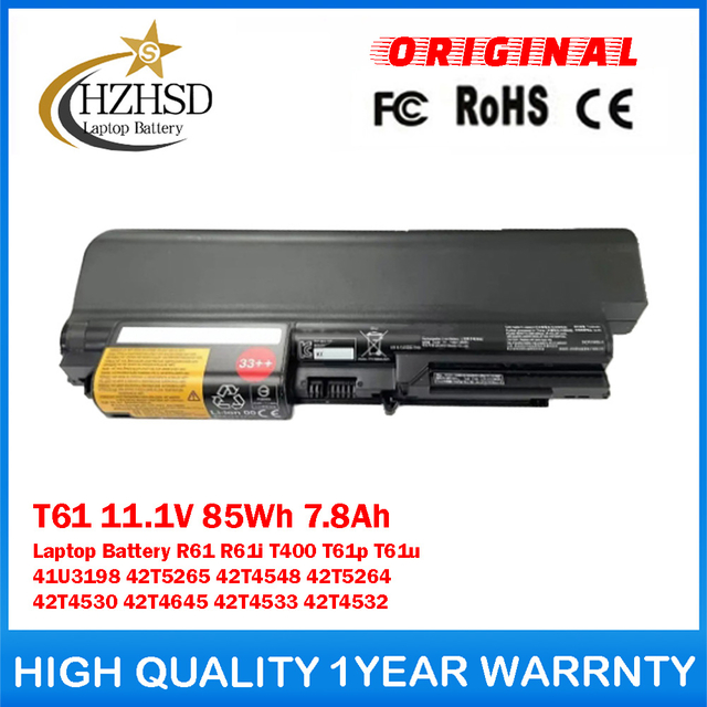 T61 11.1V 85Wh 7.8Ah Genuine Original Laptop Battery For Lenovo R61 R61i T400 T61p T61u 41U3198 42T5265 42T4548 42T5264 42T4530 42T4645 42T4533 42T4532