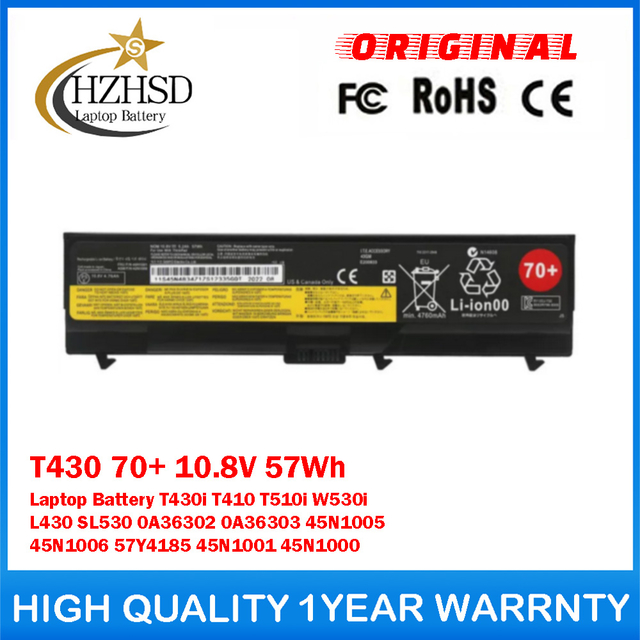 T430 70+ 10.8V 57Wh Genuine Original Laptop Battery For Lenovo T430i T410 T510i W530i L430 SL530 0A36302 0A36303 45N1005 45N1006 57Y4185 45N1001 45N1000