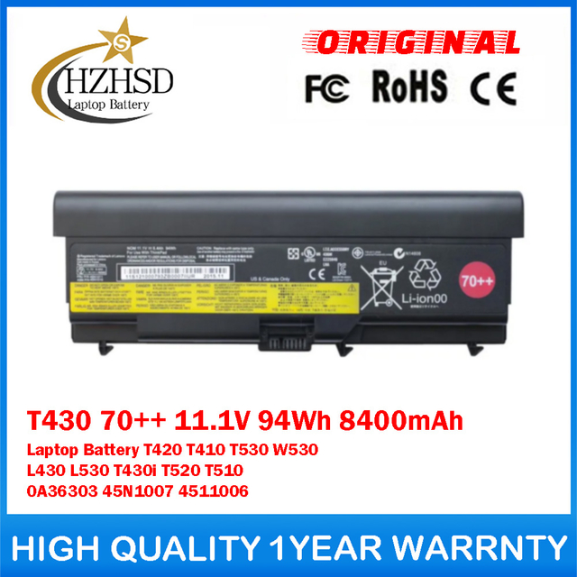 T430 70++ 11.1V 94Wh 8400mAh Genuine Original Laptop Battery For Lenovo T420 T410 T530 W530 L430 L530 T430i T520 T510 0A36303 4511006 45N1007