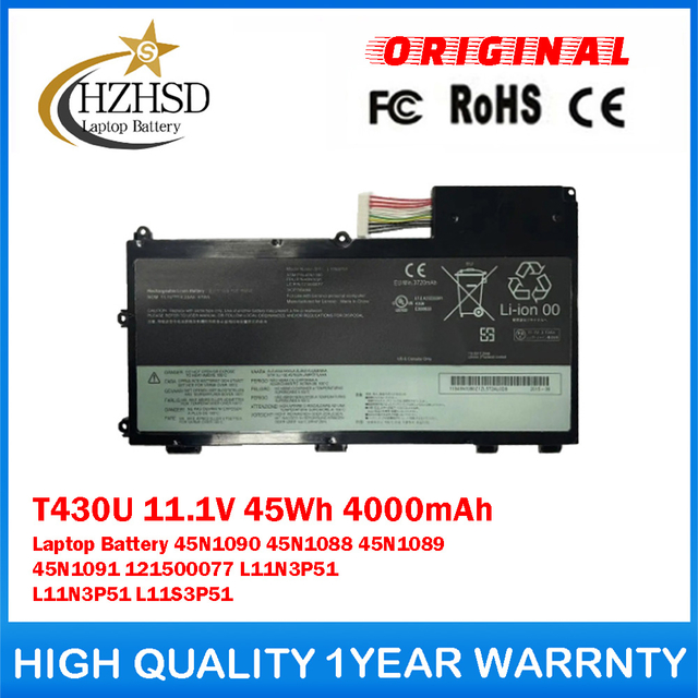 T430U 11.1V 45Wh 4000mAh Genuine Original Laptop Battery For Lenovo 45N1090 45N1088 45N1089 45N1091 121500077 L11N3P51 L11N3P51 L11S3P51
