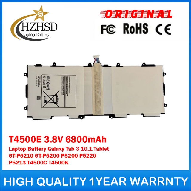 T4500E 3.8V 6800mAh Genuine Original Laptop Battery For Samsung Galaxy Tab 3 10.1 Tablet Battery GT-P5210 GT-P5200 P5200 P5220 P5213 T4500C T4500K