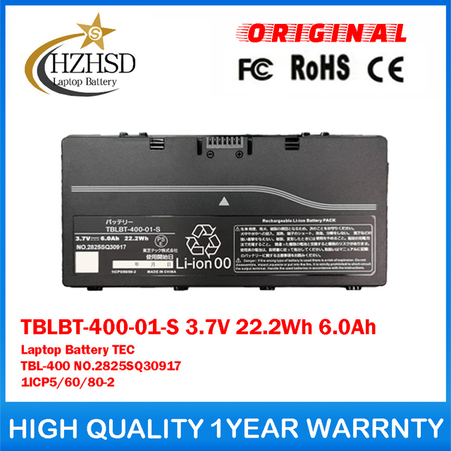 TBLBT-400-01-S 3.7V 22.2Wh 6.0Ah Genuine Original Laptop Battery For TOSHIBA TEC TBL-400 NO.2825SQ30917 1ICP5/60/80-2