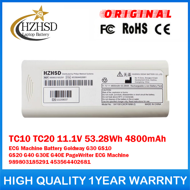 TC10 TC20 11.1V 53.28Wh 4800mAh ECG Machine Battery For Philips Goldway G30 GS10 GS20 G40 G30E G40E PageWriter ECG Machine 989803185291 453564402681