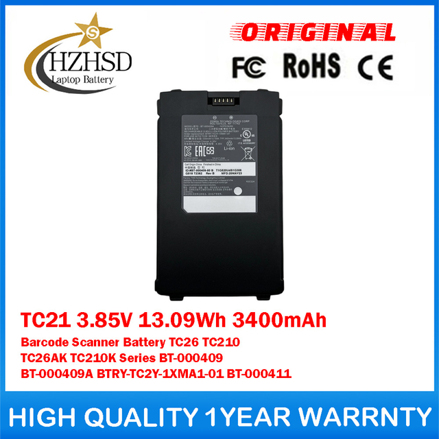 TC21 3.85V 13.09Wh 3400mAh Barcode Scanner Battery For ZEBRA TC26 TC210 TC26AK TC210K Series BT-000409 BT-000409A BTRY-TC2Y-1XMA1-01 BT-000411