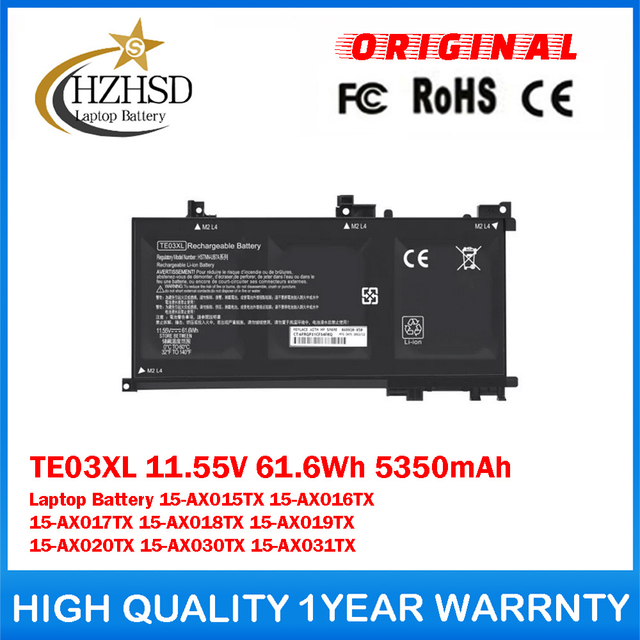 TE03XL 11.55V 61.6Wh 5350mAh Genuine Original Laptop Battery For HP OMEN 15-AX015TX 15-AX016TX 15-AX017TX 15-AX018TX 15-AX019TX 15-AX020TX 15-AX030TX 15-AX031TX