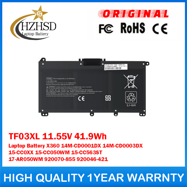 TF03XL 11.55V 41.9Wh Genuine Original Laptop Battery For HP Pavilion X360 14M-CD0001DX 14M-CD0003DX 15-CC0XX 15-CC050WM 15-CC563ST 17-AR050WM 920070-855 920046-421