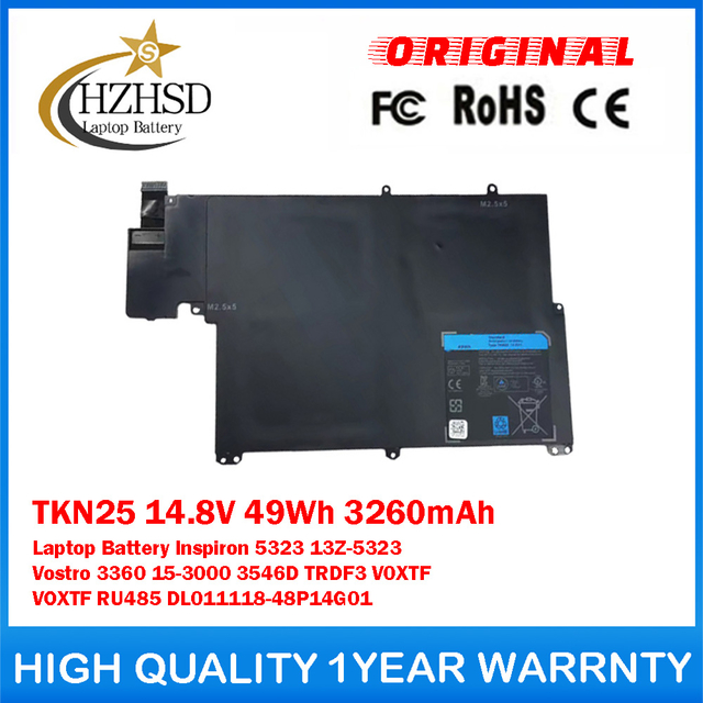 TKN25 14.8V 49Wh 3260mAh Genuine Original Laptop Battery For DELL Inspiron 5323 13Z-5323 Vostro 3360 15-3000 3546D TRDF3 V0XTF VOXTF RU485 DL011118-48P14G01