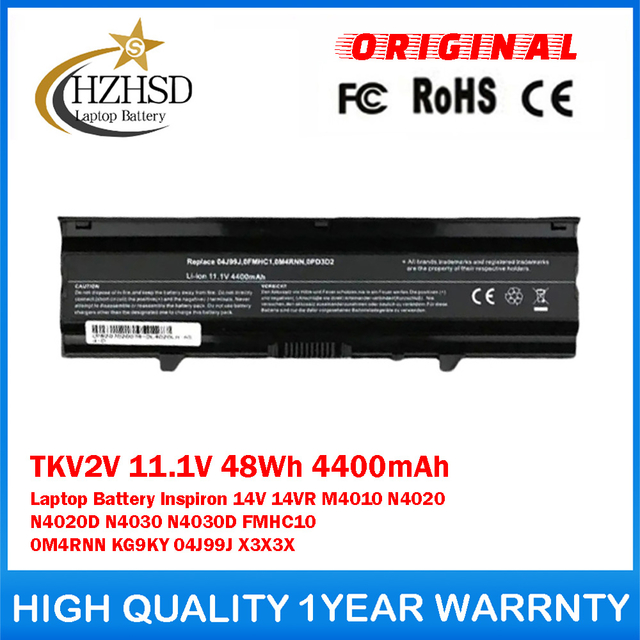 TKV2V 11.1V 48Wh 4400mAh Genuine Original Laptop Battery For Dell Inspiron 14V 14VR M4010 N4020 N4020D N4030 N4030D FMHC10 0M4RNN KG9KY 04J99J X3X3X