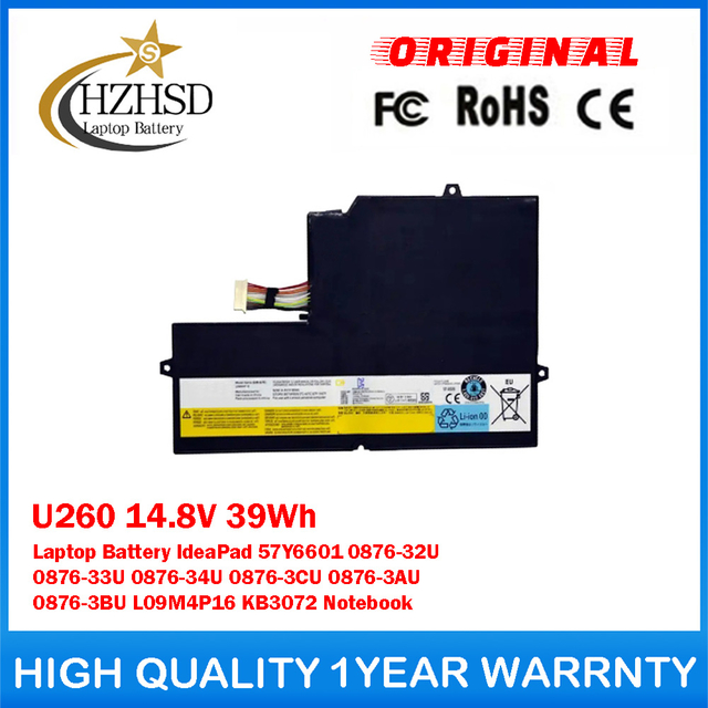 U260 14.8V 39Wh Genuine Original Laptop Battery For Lenovo IdeaPad 57Y6601 0876-32U 0876-33U 0876-34U 0876-3CU 0876-3AU 0876-3BU L09M4P16 KB3072 Notebook