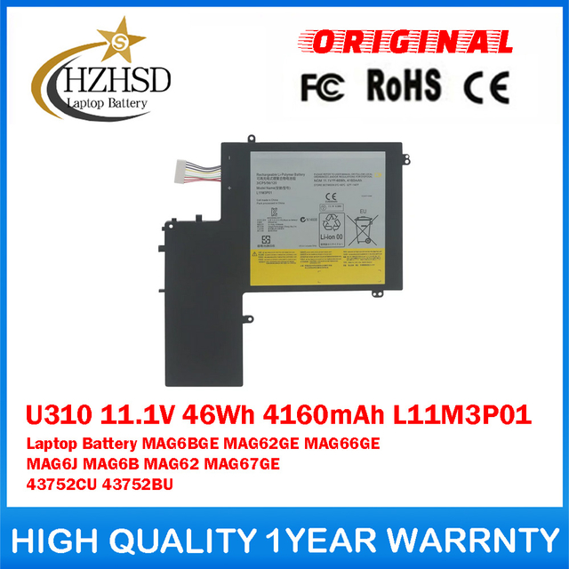 U310 11.1V 46Wh 4160mAh L11M3P01 Genuine Original Laptop Battery For Lenovo IdeaPad MAG6BGE MAG62GE MAG66GE MAG6J MAG6B MAG62 MAG67GE 43752CU 43752BU