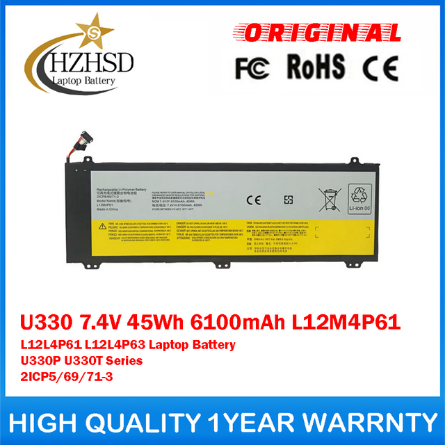 U330 7.4V 45Wh 6100mAh L12M4P61 L12L4P61 L12L4P63 Genuine Original Laptop Battery For Lenovo IdeaPad U330P U330T Series 2ICP5/69/71-3