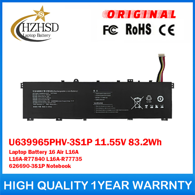 U639965PHV-3S1P 11.55V 83.2Wh 7200mAh Genuine Original Laptop Battery For Machenike 16 Air L16A L16A-R77840 L16A-R77735 626690-3S1P Notebook