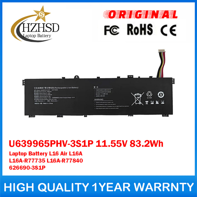 U639965PHV-3S1P 11.55V 83.2Wh 7200mAh Genuine Original Laptop Replacement Battery For Machenike L16 Air L16A L16A-R77735 L16A-R77840 626690-3S1P