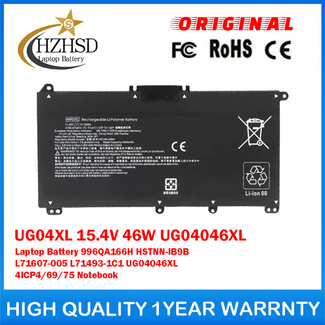UG04XL 15.4V 46W UG04046XL Genuine Original Laptop Battery For HP 996QA166H HSTNN-IB9B L71607-005 L71493-1C1 UG04046XL 4ICP4/69/75 Notebook