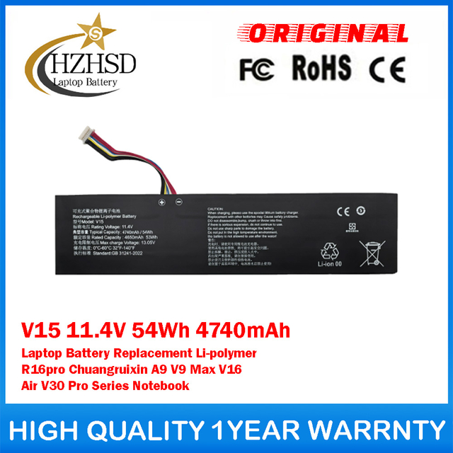 V15 11.4V 54Wh 4740mAh Genuine Original Laptop Battery Replacement Li-polymer For Topps R16pro Chuangruixin A9 V9 Max V16 Air V30 Pro Series Notebook