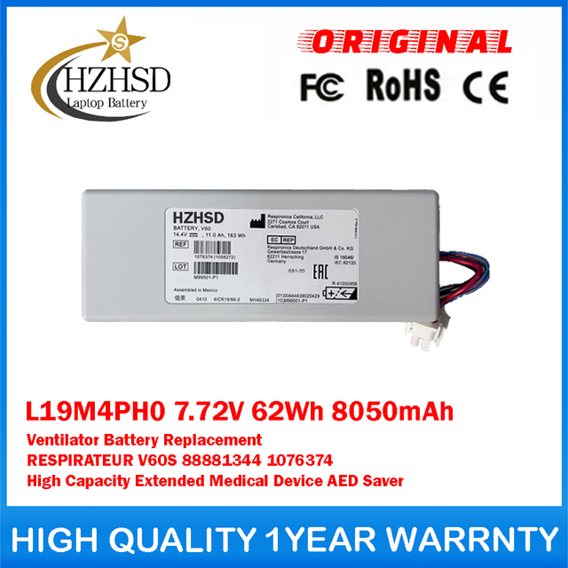 V60 14.4V 163Wh 11.0Ah Ventilator Battery Replacement For Philips RESPIRATEUR V60S 88881344 1076374 High Capacity Extended Medical Device AED Saver