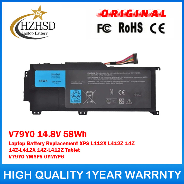 V79Y0 14.8V 58Wh Genuine Original Laptop Battery Replacement For Dell XPS L412X L412z 14z 14Z-L412X 14Z-L412Z Tablet V79YO YMYF6 0YMYF6