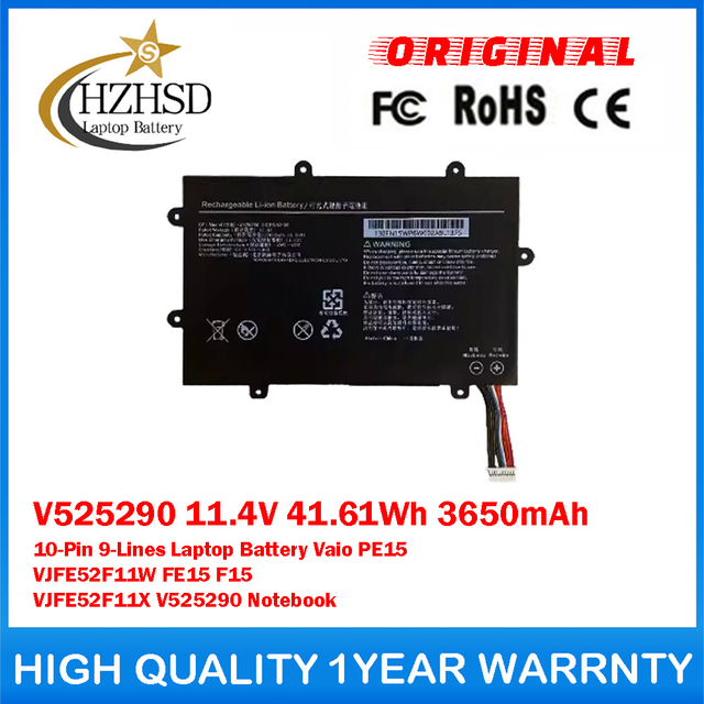 V525290 11.4V 41.61Wh 3650mAh 10-Pin 9-Lines Genuine Original Laptop Battery For Sony Vaio PE15 VJFE52F11W FE15 F15 VJFE52F11X Notebook