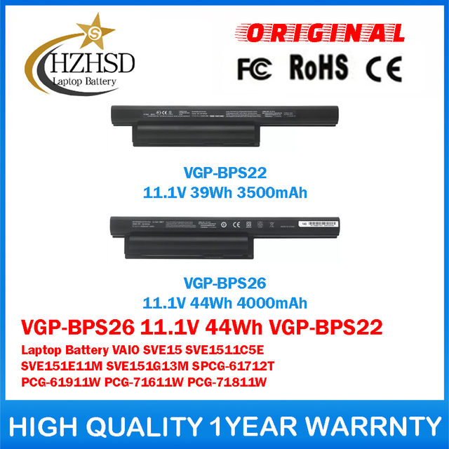 VGP-BPS26 11.1V 44Wh VGP-BPS22 Genuine Original Laptop Battery For SONY VAIO SVE15 SVE1511C5E SVE151E11M SVE151G13M SPCG-61712T PCG-61911W PCG-71611W PCG-71811W