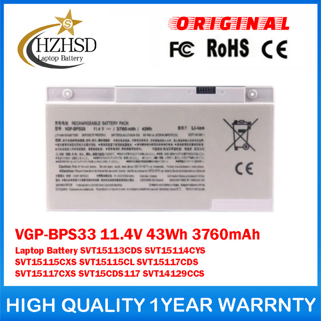 VGP-BPS33 11.4V 43Wh 3760mAh Genuine Original Laptop Battery For SONY VAIO SVT15113CDS SVT15114CYS SVT15115CXS SVT15115CL SVT15117CDS SVT15117CXS SVT15CDS117 SVT14129CCS