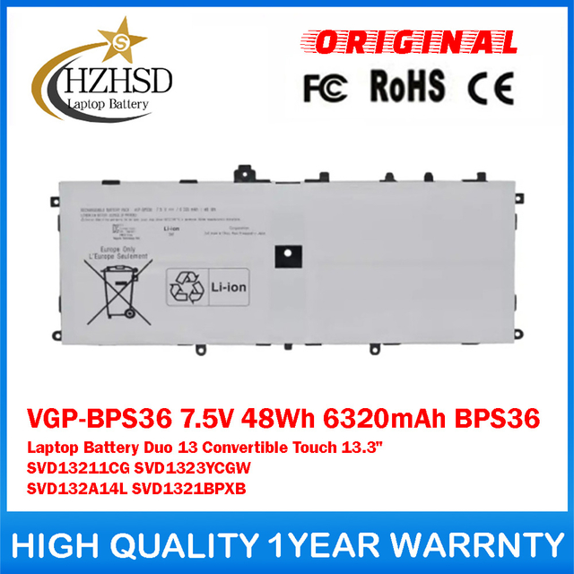 VGP-BPS36 7.5V 48Wh 6320mAh BPS36 Genuine Original Laptop Battery For SONY Vaio Duo 13 Convertible Touch 13.3