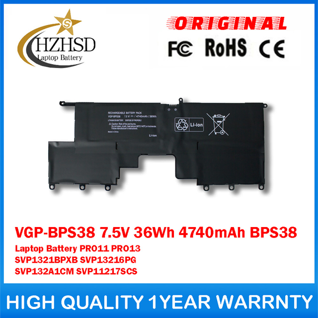 VGP-BPS38 7.5V 36Wh 4740mAh BPS38 Genuine Original Laptop Battery For SONY VAIO PRO11 PRO13 SVP1321BPXB SVP13216PG SVP132A1CM SVP11217SCS