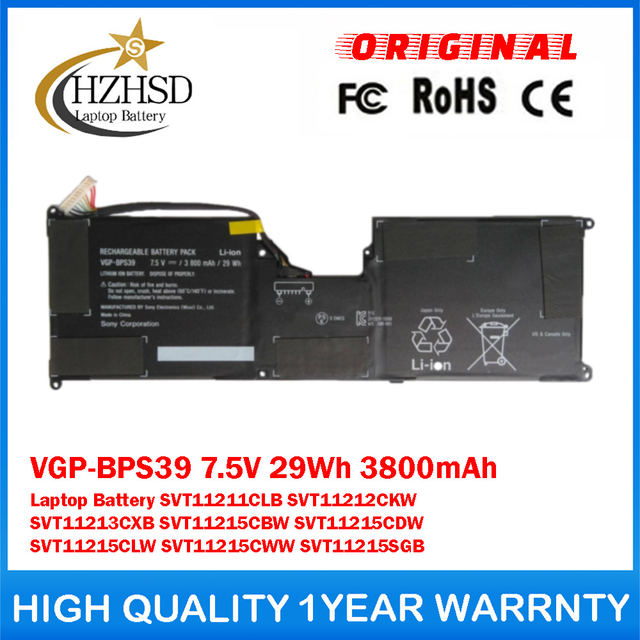 VGP-BPS39 7.5V 29Wh 3800mAh Genuine Original Laptop Battery For Sony Vaio SVT11211CLB SVT11212CKW SVT11213CXB SVT11215CBW SVT11215CDW SVT11215CLW SVT11215CWW SVT11215SGB