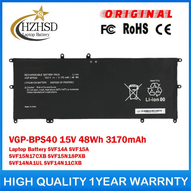 VGP-BPS40 15V 48Wh 3170mAh Genuine Original Laptop Battery For Sony Flip SVF14A SVF15A SVF15N17CXB SVF15N18PXB SVF14NA1UL SVF14N11CXB