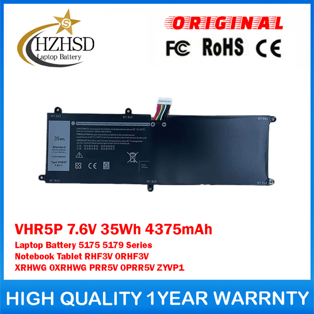 VHR5P 7.6V 35Wh 4375mAh Genuine Original Laptop Battery For DELL Latitude 5175 5179 Series Notebook Tablet RHF3V 0RHF3V XRHWG 0XRHWG PRR5V 0PRR5V ZYVP1