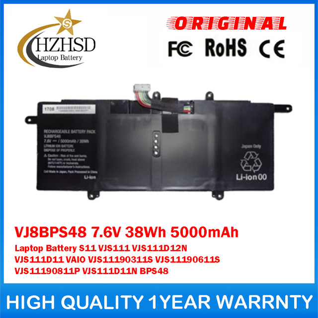VJ8BPS48 7.6V 38Wh 5000mAh Genuine Original Laptop Battery For SONY S11 VJS111 VJS111D12N VJS111D11 VAIO VJS11190311S VJS11190611S VJS11190811P VJS111D11N BPS48