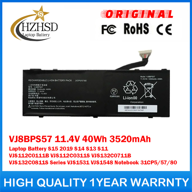 VJ8BPS57 11.4V 40Wh 3520mAh Genuine Original Laptop Battery For Sony VAIO S15 2019 S14 S13 S11 VJS112C0111B VJS112C0311S VJS132C0711B VJS132C0811S Series VJS1531 VJS1548 Notebook 31CP5/57/80
