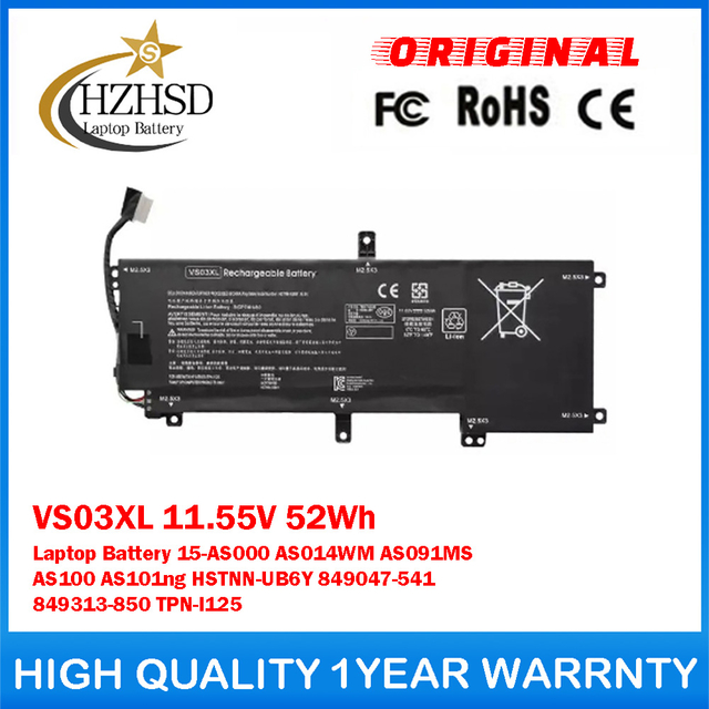 VS03XL 11.55V 52Wh Genuine Original Laptop Battery For HP Envy 15-AS000 AS014WM AS091MS AS100 AS101ng HSTNN-UB6Y 849047-541 849313-850 TPN-I125