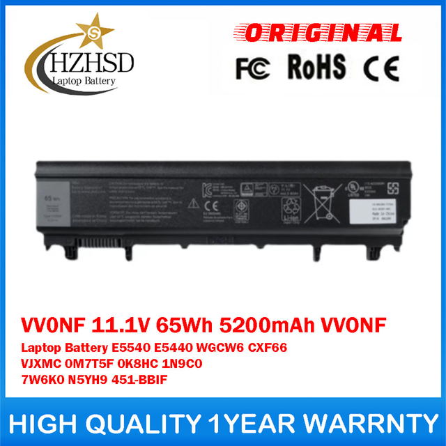 VV0NF 11.1V 65Wh 5200mAh VVONF Genuine Original Laptop Battery For Dell Latitude E5540 E5440 WGCW6 CXF66 VJXMC 0M7T5F 0K8HC 1N9C0 7W6K0 N5YH9 451-BBIF